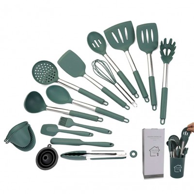 18 pcs Health And Hygiene Silicone Sianless Steel Handle Kitchen Utensil Set Kitchenware