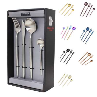 24pcs hot sell new elegant PVD finishing food grade  stainless steel cutlery set/spoons/knives/forks for wedding/hotel