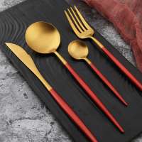 18/10 stainless steel red and gold cutlery set