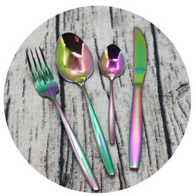 Jieyang Hot Sale Elegant Rainbow Color PVD coating cutlery, Stainless Steel spoons forks knife  cutlery/tableware/flatware