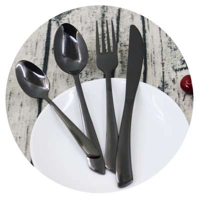 Jieyang ShengDe High quality Elegant model Black PVD Coating Satin Craft Cutlery Set