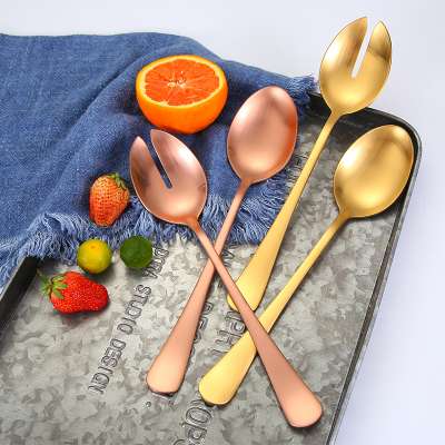 18/0 matte stainless steel salad fork spoon set,gold salad serving set