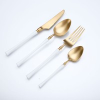 Fashion Model Wedding White Plain Handle 304 material Top quality stainless Steel Cutlery Set Stainless Steel  Fork